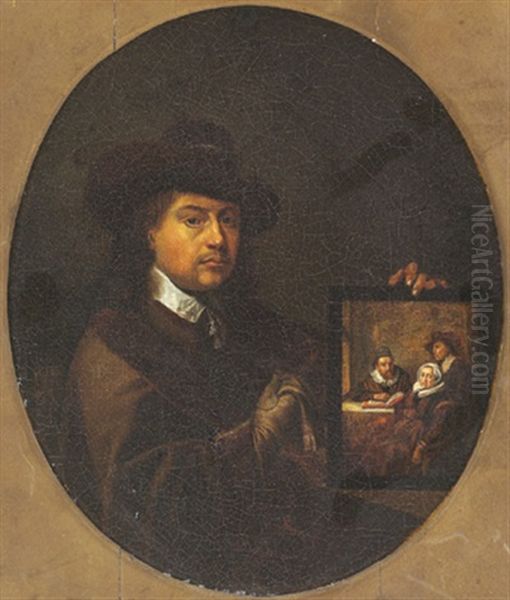 Ein Maler Halt Das Portrat Dreier Personen Oil Painting by Willem Van Mieris Leiden