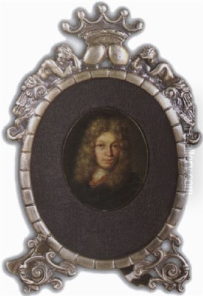 A Portrait Of A Gentleman, Wearing An Orange Coat With A Blue Velvet Cloak, A White Chemise And A Wig Oil Painting by Willem Van Mieris Leiden