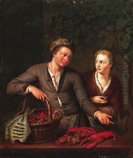 Der Fisch - Und Krebshandler Oil Painting by Willem Van Mieris Leiden
