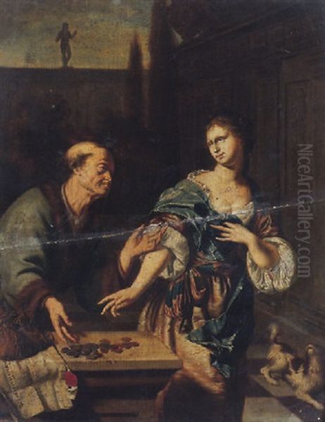 The Ill-matched Lovers Oil Painting by Willem Van Mieris Leiden