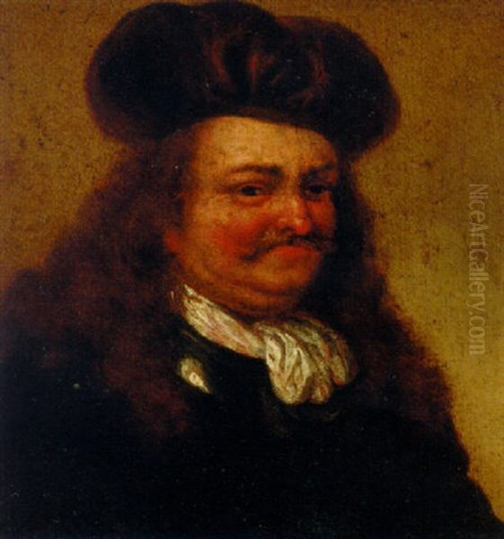 Portrait Of A Gentleman In A Brown Coat And Cap And A White Cravat Oil Painting by Willem Van Mieris Leiden