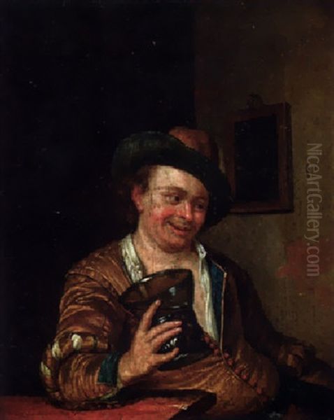 A Peasant Man Holding A Large Roemer At A Table In A Interior Oil Painting by Willem Van Mieris Leiden