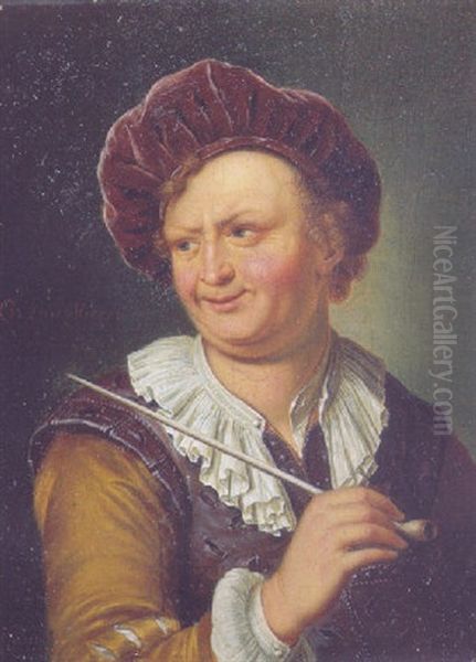 A Tronie: A Man In Fancy Costume, Holding A Pipe Oil Painting by Willem Van Mieris Leiden