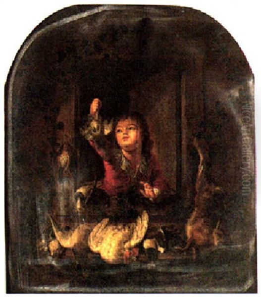 A Boy Holding Up Poultry At An Open Window, With A Still Life Of Dead Game Oil Painting by Willem Van Mieris Leiden