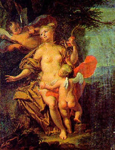 Venus Disarming Cupid In A Wooded Landscape Oil Painting by Willem Van Mieris Leiden