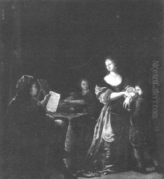 Interieur Mit Einer Einen Brief Lesenden Figur Und Einer Dame Oil Painting by Willem Van Mieris Leiden
