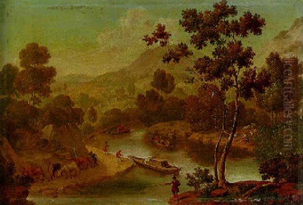 A Hilly River Landscape With Drovers On A Path Oil Painting by Willem Van Mieris Leiden