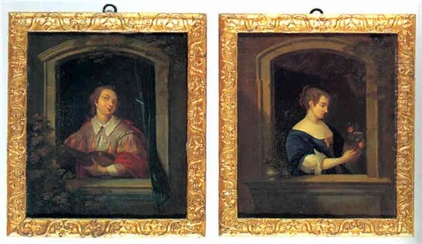 Ung Mand Med Mandolin I En Vinduesabning Oil Painting by Willem Van Mieris Leiden