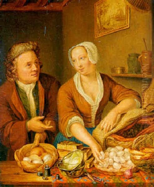 Junges Paar An Einem Tisch Stehend Oil Painting by Willem Van Mieris Leiden