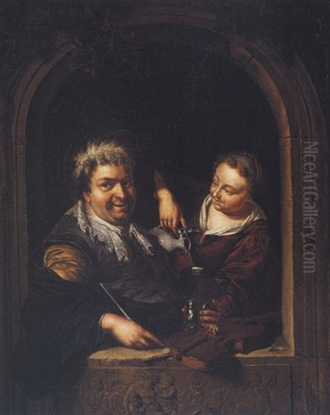 The Merry Violinist Oil Painting by Willem Van Mieris Leiden