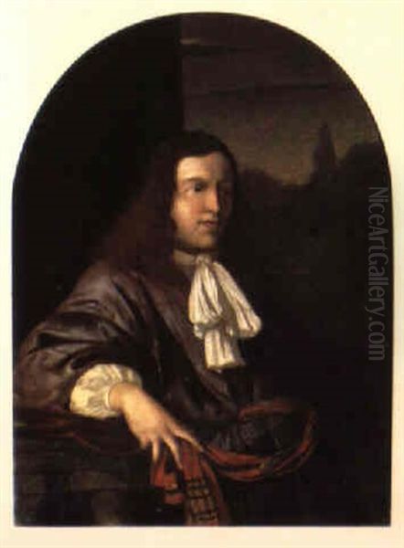 Bildnis Eines Herrn An Eine Balustrade Gelehnt Oil Painting by Willem Van Mieris Leiden