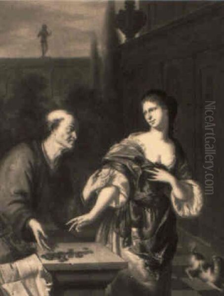 Un Vieillard Offrant Une Somme D'argent A Une Courtisane Oil Painting by Willem Van Mieris Leiden