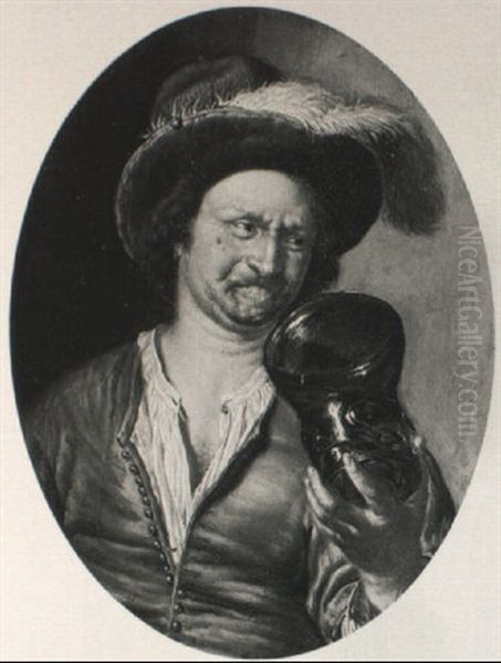 A Man Holding A Roemer Oil Painting by Willem Van Mieris Leiden