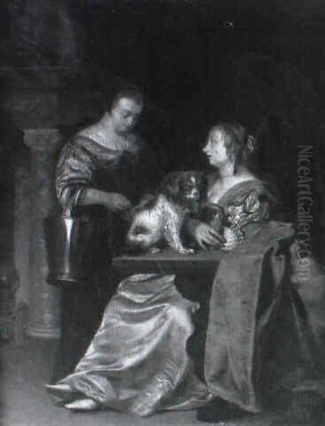 Les Chiens Favoris Oil Painting by Willem Van Mieris Leiden