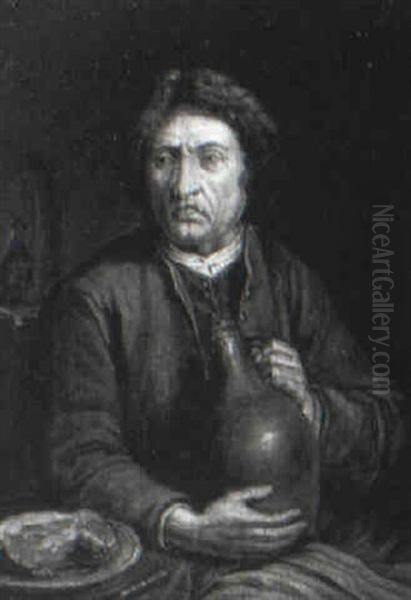 Man In An Interior Holding An Earthenware Jug Oil Painting by Willem Van Mieris Leiden