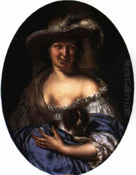 Portrait De Jeune Femme Au Chien Oil Painting by Willem Van Mieris Leiden