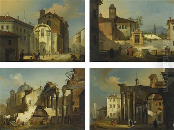 Four Architectural Capricci Oil Painting by Giovanni Migliara