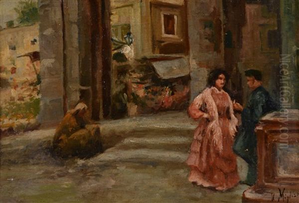 Street Scene Oil Painting by Vincenzo Migliaro