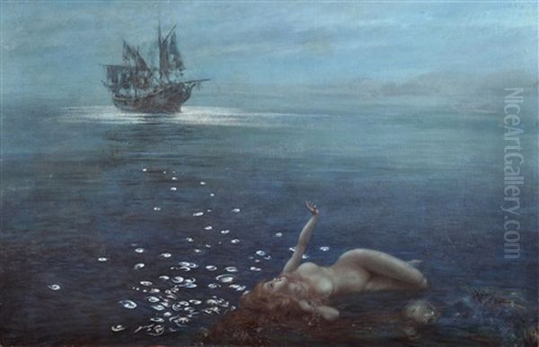 Sirena Al Chiaro Di Luna Oil Painting by Vincenzo Migliaro