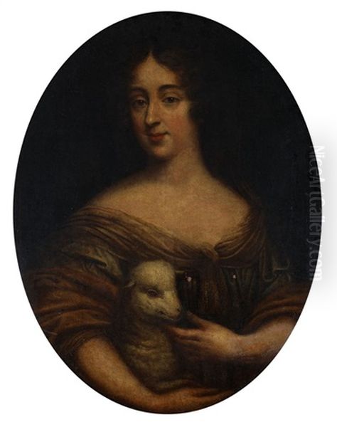 Portret Kobiety Z Barankiem (krolowa Maria Kazimiera Sobieska?), 1670 - 1680 Oil Painting by Pierre Mignard
