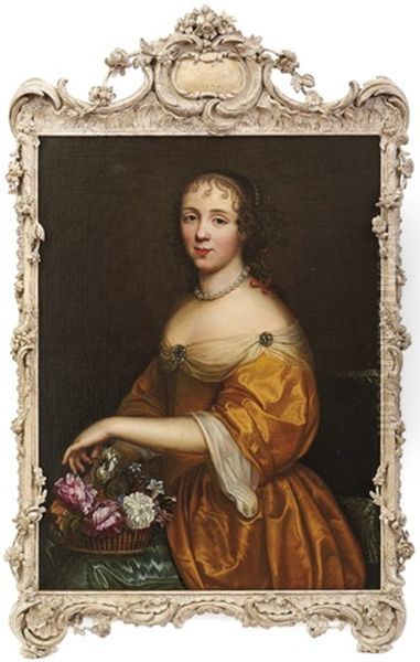 Mignard, Pierre - Umkreis-junge Dame Mit Blumenkorb Oil Painting by Pierre Mignard