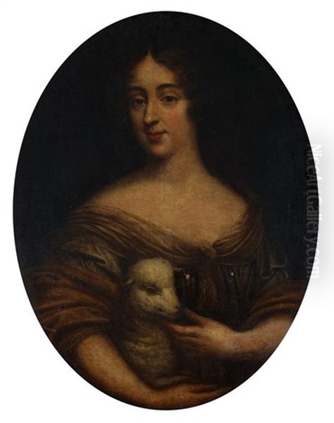 Portret Kobiety Z Barankiem (krolowa Maria Kazimiera Sobieska?) Oil Painting by Pierre Mignard