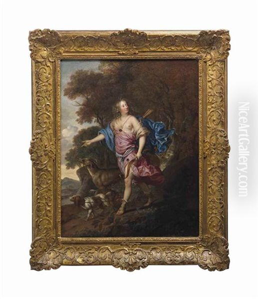 Diana, The Goddess Of The Hunt, In A Wooded Landscape Oil Painting by Pierre Mignard
