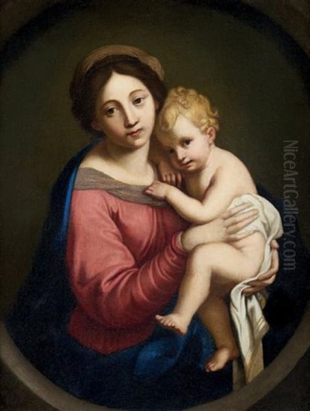 Vierge A L'enfant Dans Un Ovale En Trompe-l'oeil Oil Painting by Pierre Mignard