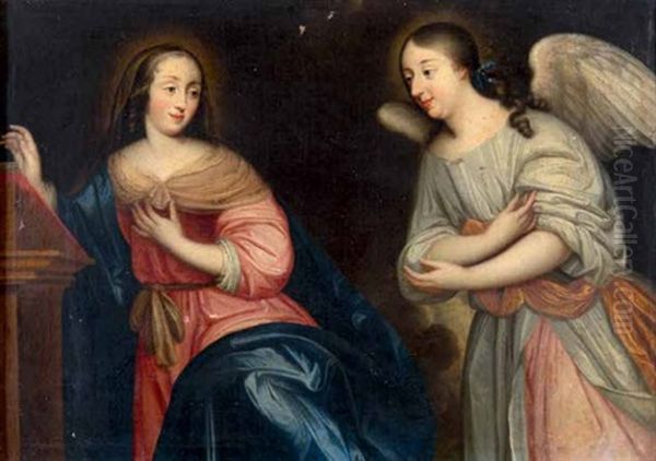 L'ange Apparaissant A Une Femme Pres D'un Pupitre Oil Painting by Pierre Mignard