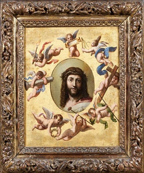 Le Christ Couronne D'epines Entoure D'anges Portant Les Instruments De La Passion Oil Painting by Pierre Mignard