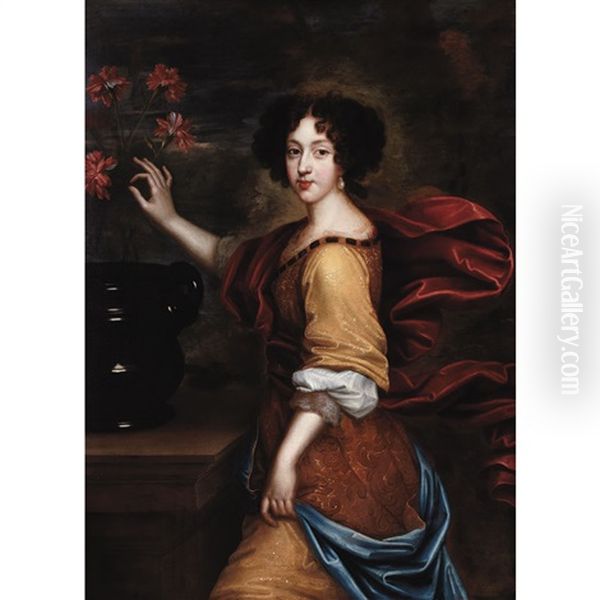 Portrait Of A Lady With A Jardiniere Oil Painting by Pierre Mignard