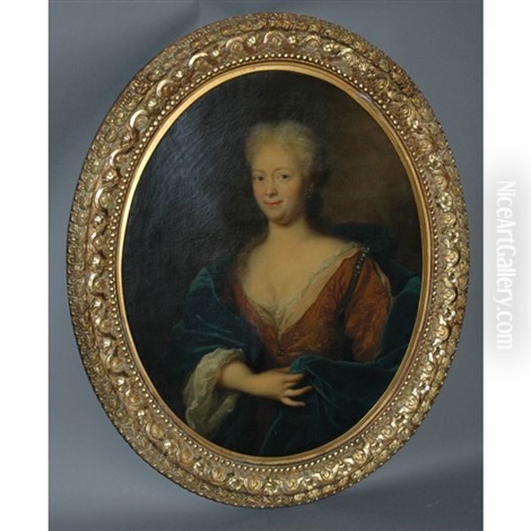 Portrait Of A Noble Woman In A Blue Cloak Oil Painting by Pierre Mignard