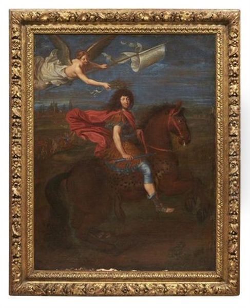 Louis Xiv A Cheval Couronne Par La Victoire Oil Painting by Pierre Mignard