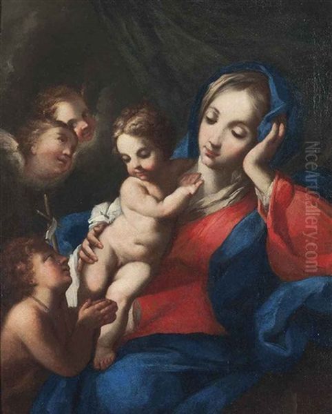 The Madonna And Child With The Infant Saint John The Baptist And Putti Oil Painting by Pierre Mignard