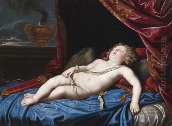 Der Graf Von Toulouse, Sohn Von Louis Xiv. Und Madame De Montespan, Als Schlafender Cupido Oil Painting by Pierre Mignard