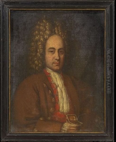 Portrait Of A Gentleman Holding A Gold Box Oil Painting by Pierre Mignard