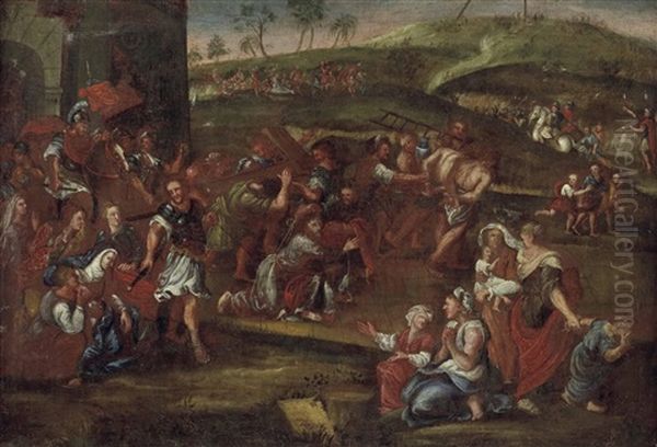 Kreuztragung Christi Mit Simon Von Kyrene, Den Beiden Schachern, Den Frauen Von Jerusalem Und Vielen Weiteren Personen (1684) Oil Painting by Pierre Mignard