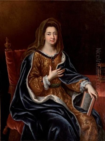 Portrait De Francoise D'aubigne, Marquise De Maintenon (1635 - 1719) En Sainte Francoise Romaine Oil Painting by Pierre Mignard