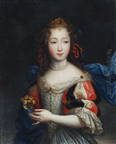 Portrait Of A Young Woman Holding A Posy Oil Painting by Pierre Mignard