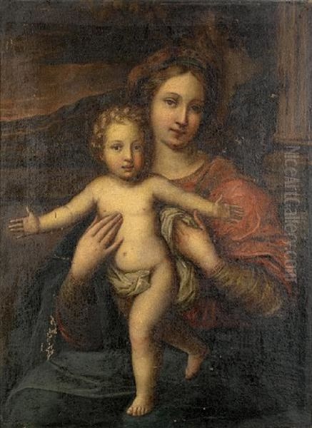 The Madonna And Child, Before A Landscape Oil Painting by Pierre Mignard