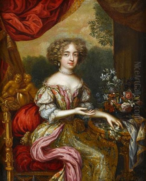 Portrait Of A Lady (the Duchess Of Burgundy?) Oil Painting by Pierre Mignard