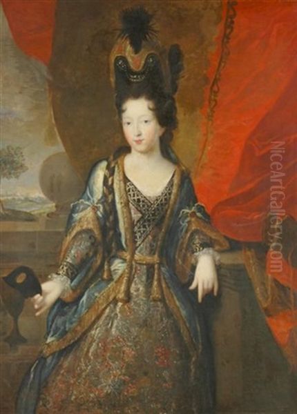 Portrait Of A Lady (duchess Of Burgundy?) Costumed For A Masked Ball Oil Painting by Pierre Mignard