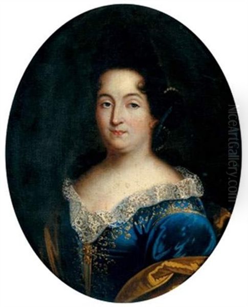 Portrait De Femme A La Robe Bleue Bordee De Dentelle Oil Painting by Pierre Mignard