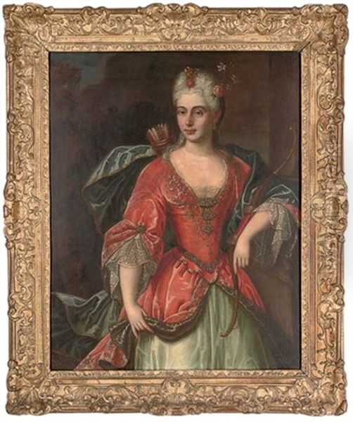 Portrait Of A Lady As Diana With A Bow And Quiver Oil Painting by Pierre Mignard