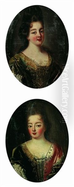 Portrait De La Duchesse Du Maine(?) (+ Portrait De La Duchesse De Bourgogne(?); Pair) Oil Painting by Pierre Mignard