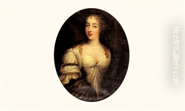 Portrait De Jeune Femme A Robe Blanche Oil Painting by Pierre Mignard