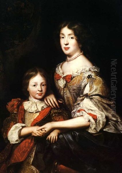 Portrait D'une Femme Et De Son Enfant - Madame De Sillery Et Son Fils Oil Painting by Pierre Mignard