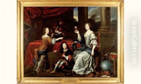 Portrait De La Duchesse De La Valliere Et De Ses Enfants Mademoiselle De Blois Et Le Comte De Vermandois (?) Oil Painting by Pierre Mignard