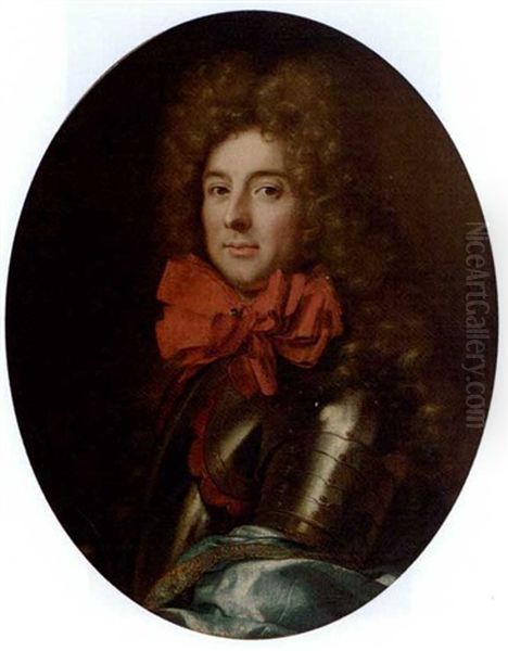 Portrait Of A Gentleman, Traditionally Identified As The Duc De Ventadour, Bust-length, In Armour And With A Red Neckerchief Oil Painting by Pierre Mignard