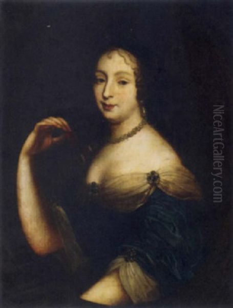 Portrait Of A Lady As Diana In A Blue Dress Oil Painting by Pierre Mignard